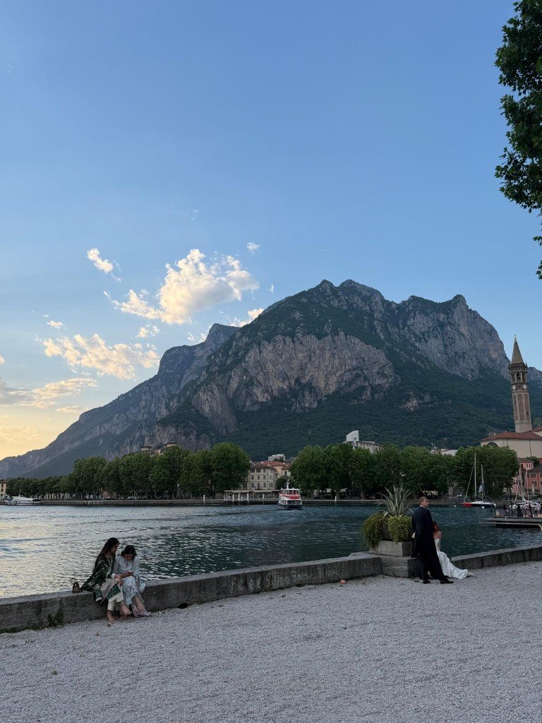 Lake Como mountain waterfront in Italy